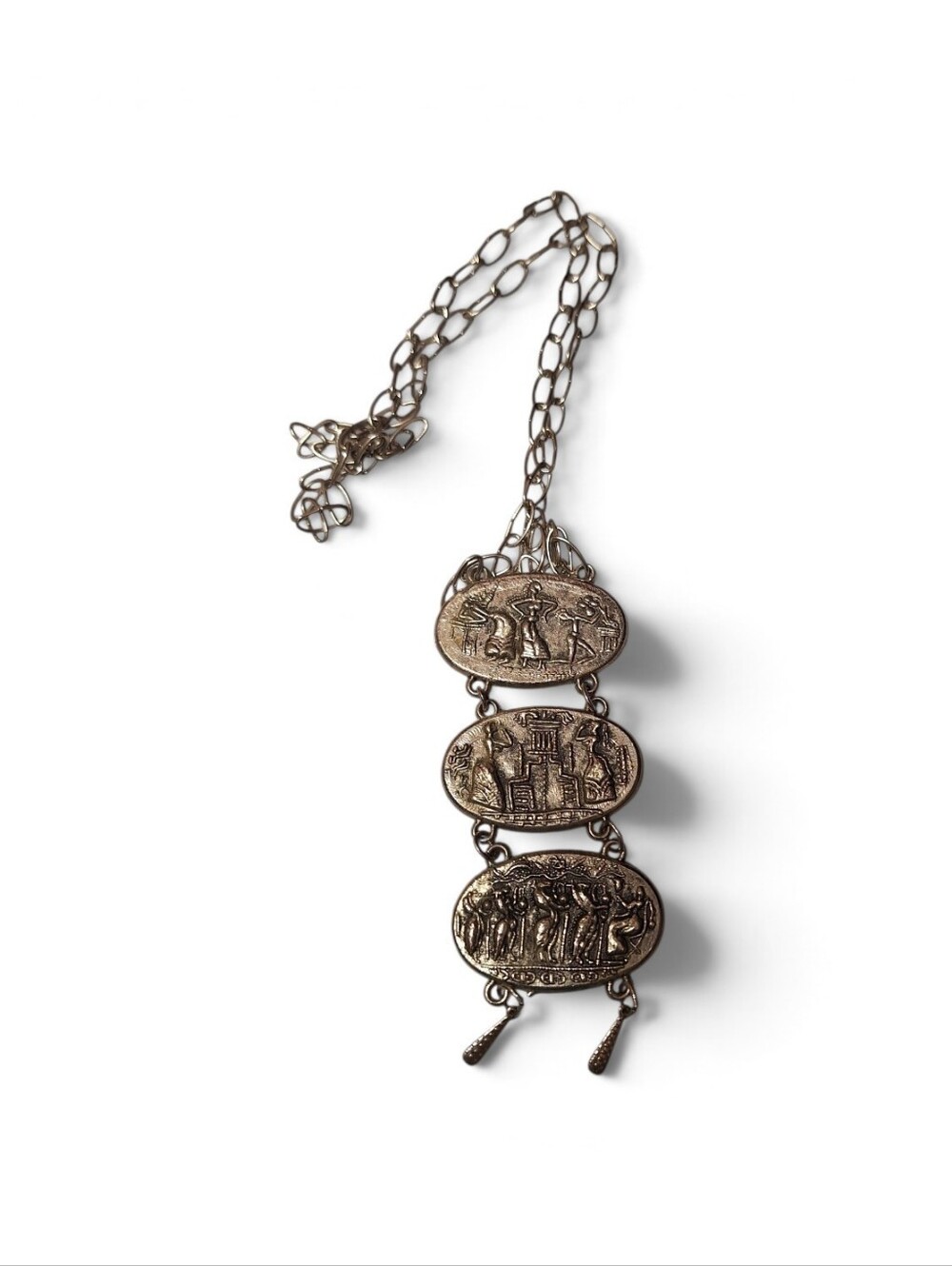 Vintage-Style3 Pendant Drop Statement Necklace Pictorial Egyptian Motif Tribal